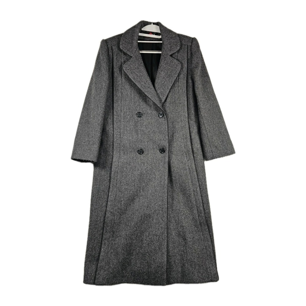 Vintage Alorna Wool Herringbone Coat Womens Petite Double Breasted Gray‎ ILGWU